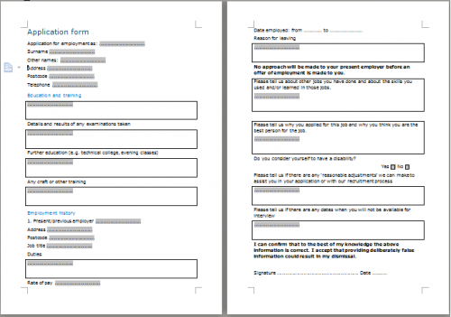 Employment Application Form Template